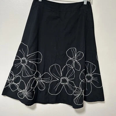 Liz Claiborne Skirt Size 6 Black Whimsy Goth Art To Wear Fit N Flare Embroidery - Image 1 of 4