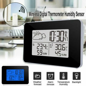 Digitale LCD Funk-Wetterstation Wecker Temperatur Hygrometer mit Außensensor Uhr - Bild 1 von 13