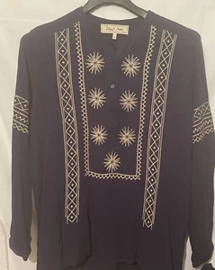 Womens Sheryl Crow Bohemian Blue with gold Size Medium Blouse - Picture 1 of 6