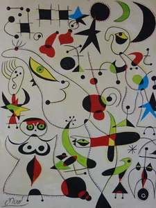 Rare fine unique surreal composition painting, signed Joan Miro, w COA - Picture 1 of 12