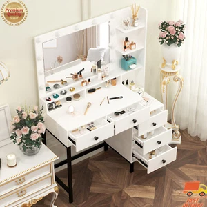 Makeup Desk Set with 11 Led Lights Mirror Dressing Table Dresser Desk Vanity Set - Picture 1 of 10