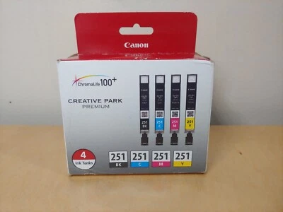 CANON ПОДЛИННЫЙ CLI-251 ЧЕРНЫЙ ТРИКОЛОР 4 УПАКОВКИ ПОЛНЫЙ ЧЕРНИЛЬНЫЕ КАРТРИДЖИ PIXMA 251 - Изображение 1 из 4
