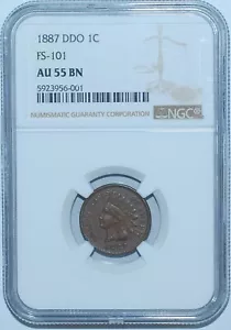 1887 NGC AU55 FS-101 S-1 DDO Double Doubled Die Obverse Indian Cent - Picture 1 of 3