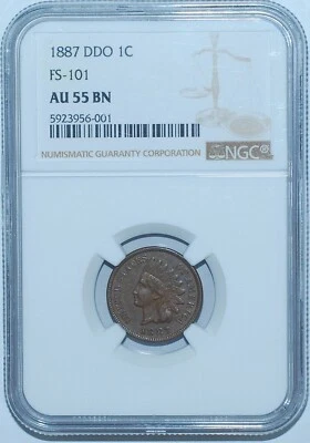 1887 NGC AU55 FS-101 S-1 DDO Double Doubled Die Obverse Indian Cent - Image 1 of 3