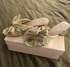 Loeffler Randall Emilia Gold Pleated Knot Heel Sandal SIZE 8