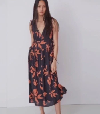 NUEVO CON ETIQUETAS MAXI VESTIDO THAKOON FLORAL PROFUNDO CUELLO EN V NARANJA NEGRO ESTAMPADO FLORES TALLA 0 XS Foto 1 de 4
