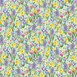 Easter Fabric | Hoppy Spring Flower Allover Blue | Henry Glass YARD - Picture 1 of 1
