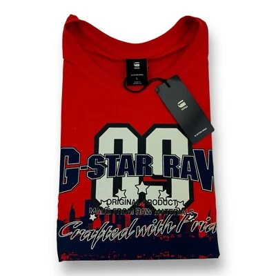 Camiseta G-Star RAW NUEVA CON ETIQUETAS Skyline R T Manga Corta Algodón Roja con Gráfico Grande Para Hombre Foto 1 de 4