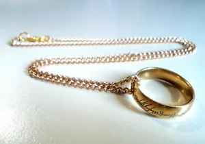 Gold Toned Lord of the Rings Ring Necklace Hobbit Bilbo LOTR One Movie Souvenir - Picture 1 of 1