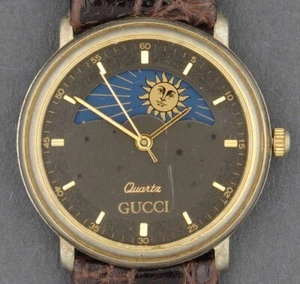 Vintage Quartz Gucci Moon Phase Black Star Dial Wrist Watch - Picture 1 of 5