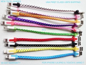 SHORT 8" Flat Braided USB Charger data Cable power for iPhone X 8 7 6 Plus 5s 5c - Picture 1 of 13
