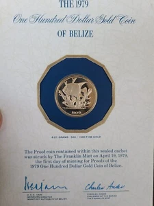 GOLD COIN - The 1979 One Hundred Dollar GOLD Coin of Belize - Picture 1 of 5