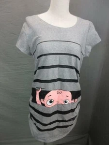 NWT Ruth's Maternity Size L Womens Gray Cotton Short Sleeve Printed Top T460 - Picture 1 of 8