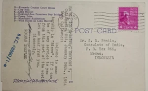 UNITED STATES - POST CARD - GREETING FROM CALIFORNIA (1954) - Picture 1 of 2