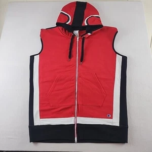 Champion Hooded Vest Mens XS/M Red Sweatshirt Oversized Streetwear 90s Y2K - Picture 1 of 6