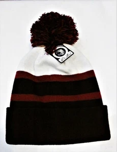 Knit Cuff Hat Toboggan Beanie Unisex Pom Pom Maroon White Black Double Layer - Picture 1 of 4