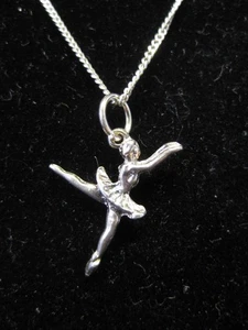Vintage 925 Sterling Silver Chain Necklace With Ballet Dancer Pandent - Picture 1 of 12
