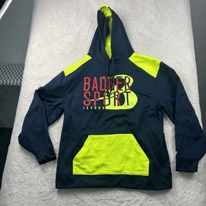 Badger L Blue/ Neon Yellow 1/4 Zip Long Sleeve With Pockets Drawstrings - Picture 1 of 10