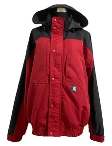 Chaqueta Carhartt Para Hombre XL Roja Negra J105 Malla Forrada Capucha Nylon Color Block Abrigo - Imagen 1 de 10