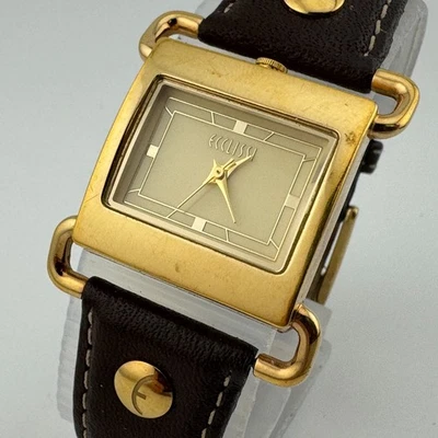 Ecclissi Reloj Cuarzo Mujer Tono Dorado Rectángulo Cuero Japón Analógico Batería Nueva Foto 1 de 4