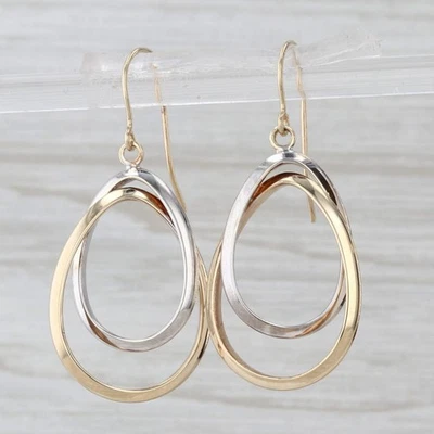 Interlocking Teardrop Dangle Earrings 10k Yellow White Gold Hook Posts - Image 1 of 4