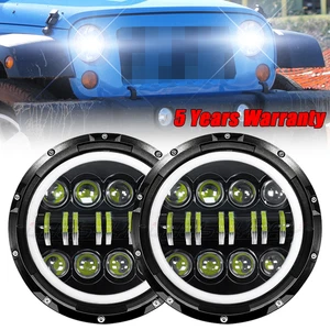 2X 7"inch Round LED Halo Headlights Hi/Lo DRL Beam for Jeep Wrangler JK LJ TJ CJ - Bild 1 von 12