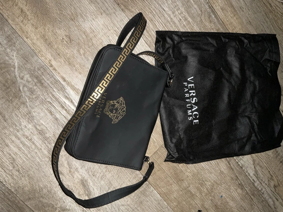 Versace Parfums Black Crossbody Bag with Gold Accent Strap - Image 1 of 4