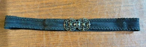 Antique Victorian Art Nouveau Two Part Brass Floral Belt Buckle black silk belt - Picture 1 of 7