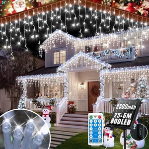 2500Mah Solari Luci Di Natale Da Esterno,25+5M 800LED Impermeabile Luci Natalizi - Foto 1 di 12