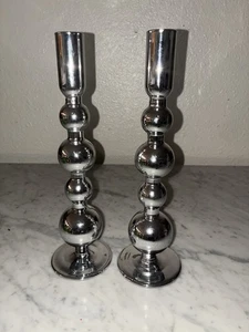 Anthropologie Set Of 2 Delaney Taper Candle Holders Silver Color - Picture 1 of 7