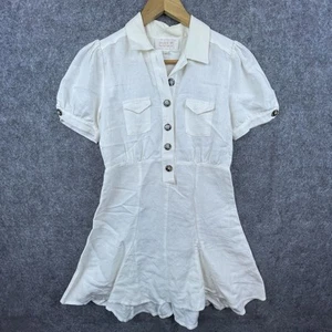 Stone Cold Fox Dress Womens 0 White Linen Blend Mini Collared Girly Romantic - Picture 1 of 9