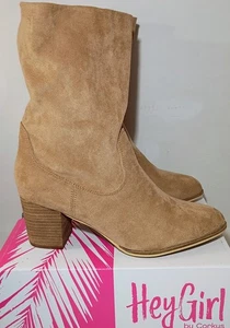 NEU UVP $ 75 Corky's Hey Girl halbhohe Damen-Wildlederstiefel böse Größe 10 sandfarbene Absätze - Bild 1 von 12