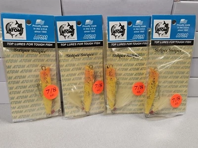(4) 复古 ATOM 7/8 盎司。 STRIPER SWIPER Big Game Baits...黄色红色头...全新!!! — 第 1/2 张图片