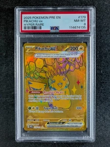 2025 Pokemon PIKACHU EX 179/131 Prismatic Evolutions Gold Hyper Rare ENG PSA 8 - Picture 1 of 3