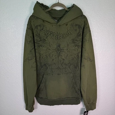 Sudadera con Capucha Affliction Para Hombres Grande Envejecido Salto Pullover Y2K Gótico Grunge NUEVA L Foto 1 de 4