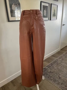Zara Faux Leather Wide Leg Pants Whiskey 8741/226 Size 2 Brown - Picture 1 of 9