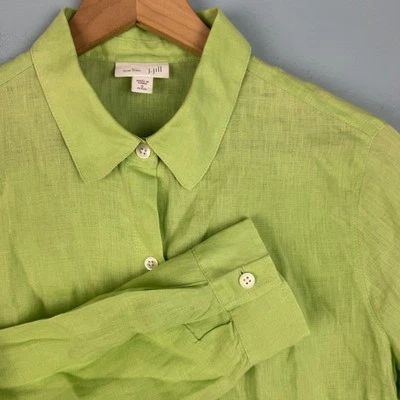 J. Jill Love Linen Women's S Petite Green Button Up Long Sleeve Shirt Top Beach - Image 1 of 4