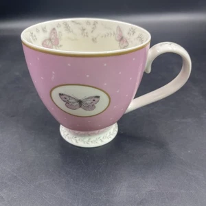 The ENGLISH MUG Company BUTTERFLY-PINK-WHITE DOTS Tea Cup Coffee Mug 12 oz - Picture 1 of 4