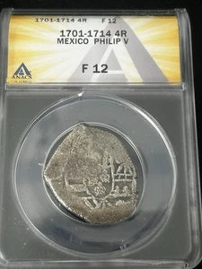 SASA 1701-1714 Mexico Silver 4 Reales Philip V Anacs F12 - Picture 1 of 5