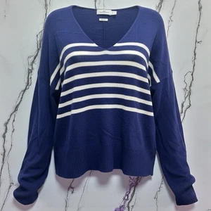 VINEYARD VINES Pullover Damen 2XL blau weiß 100% Kaschmir gestreift tiefer V-Ausschnitt - Bild 1 von 5