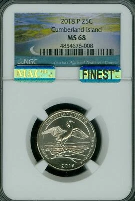 2018 P CUMBERLAND QUARTER NGC MS68 PQ MAC FINEST REGISTRY MAC SPOTLESS * - Image 1 of 4
