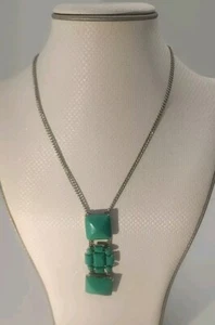 Vintage statement Silver Tone Liz Claiborne Turquoise Square Pendent  Necklace - Picture 1 of 5