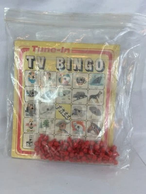 Vintage 1970 Selchow & Righter Tune In TV Bingo Game 7 Cards with Red Pegs - Image 1 of 4