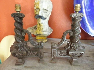 Tolles Paar Kamin Lampen Gusseisen Charm Deko 31cm Fireplace - Bild 1 von 7