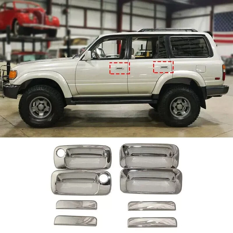 Cubierta de marco de tazón de manija de puerta cromada para Toyota Land Cruiser 80 FJ80 90-97 Foto 1 de 3
