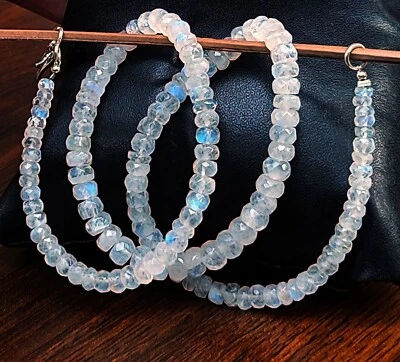Natural Rainbow Moonstone 4 to 6mm Size Faceted Rondelle Shape Beads 17"Necklace - Image 1 of 4