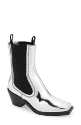 Loeffler Randall Nat Western Boot - Silver and Black Leather Size 7 $450 NIB - Image 1 of 4
