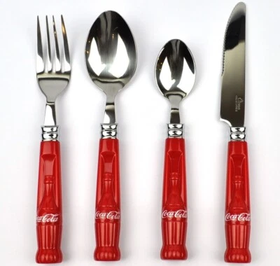 Coca-Cola Coke USA Gibson Besteck rot Flaschen Griff Design Messer Gabel Löffel  - Bild 1 von 4