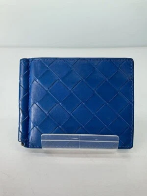 Auténtica Cartera Bottega Veneta Intrecciato Doble Plegable Compacta Cuero Azul con Caja Foto 1 de 4