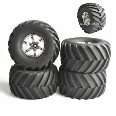 4Pcs RC Car 1/10 Truck Tyre Tyres & 12mm HEX Wheel Rim Hub Kit - Image 1 of 4